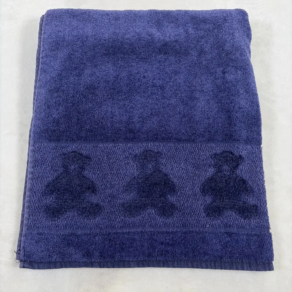Vintage Cannon Royal Family Teddy Bear Bath Towel in Navy Blue, Very Clean Chrty
